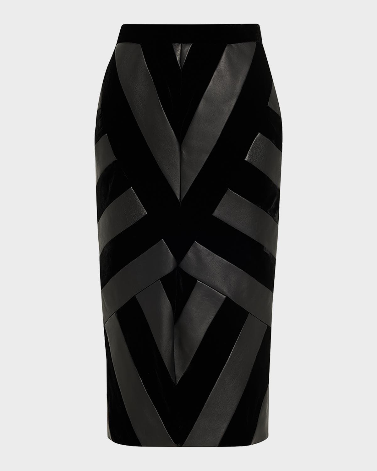 Sergio Hudson Chevron Paneled Leather Midi Pencil Skirt · 2