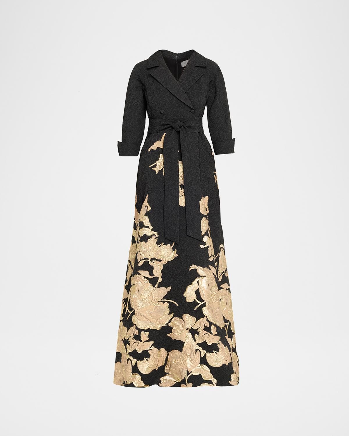 Rickie Freeman for Teri Jon Metallic Floral Jacquard Shirt Gown