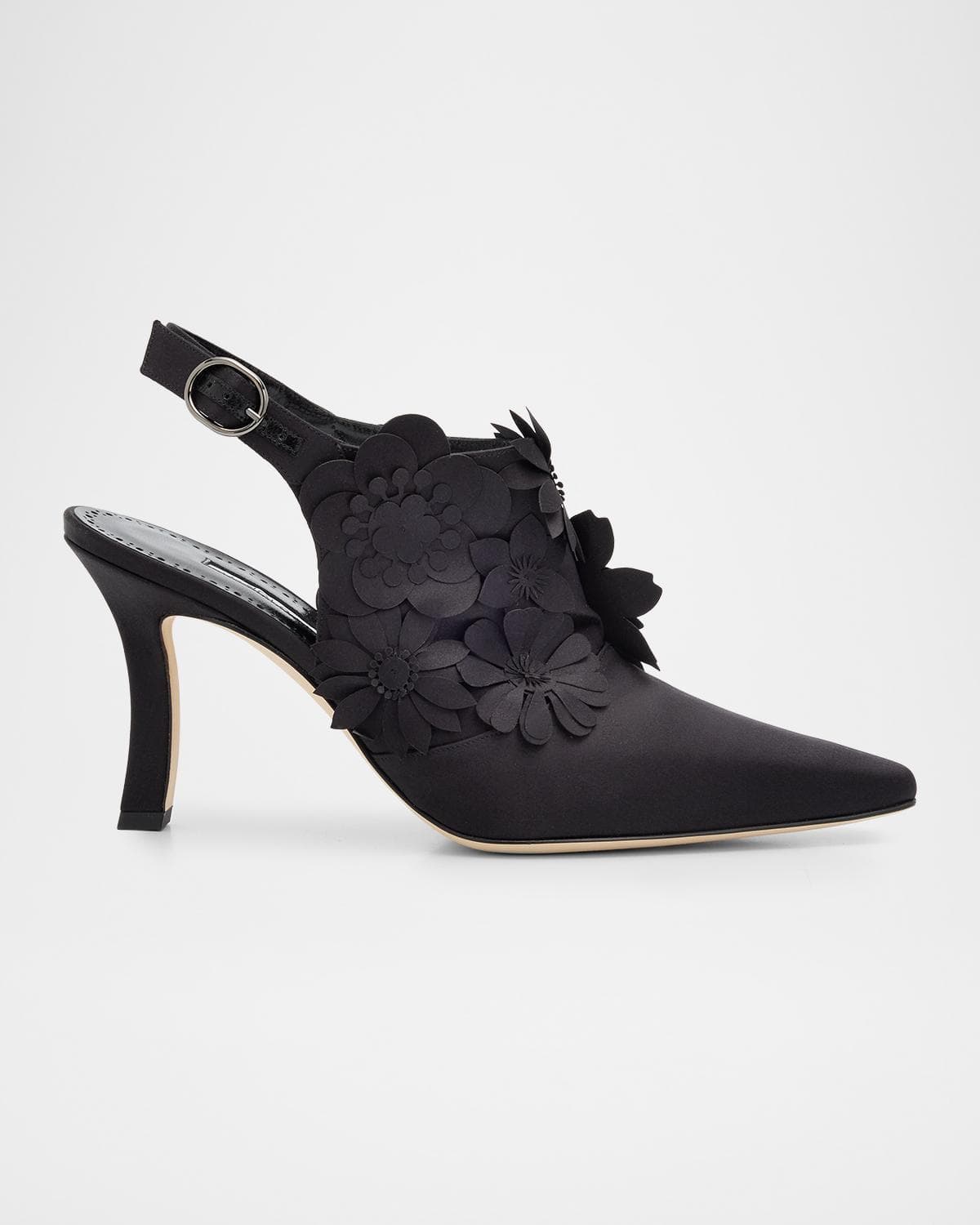Manolo Blahnik Flower Crepe Antigonid Slingback Pumps