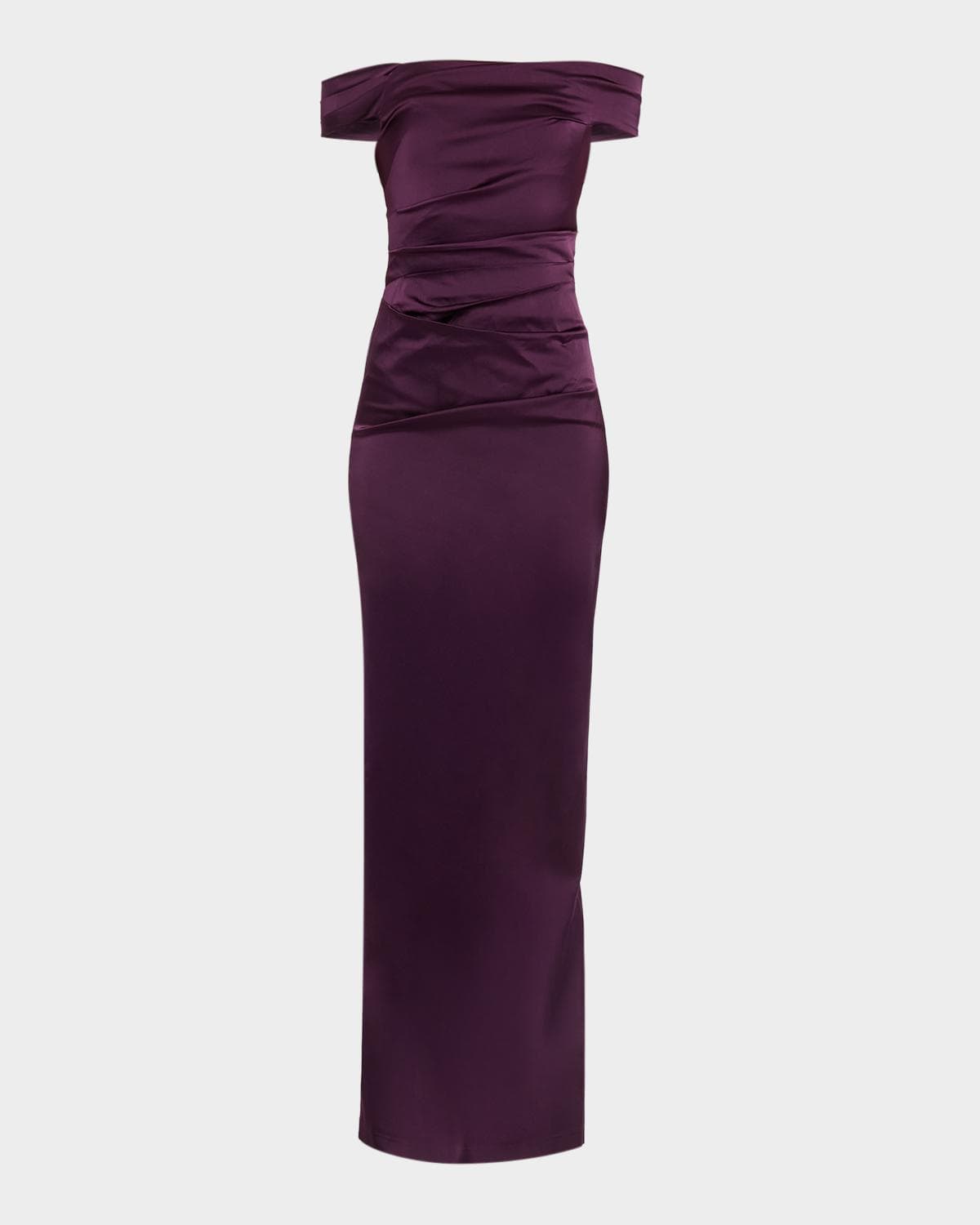 Rickie Freeman for Teri Jon Off-Shoulder Satin Column Gown