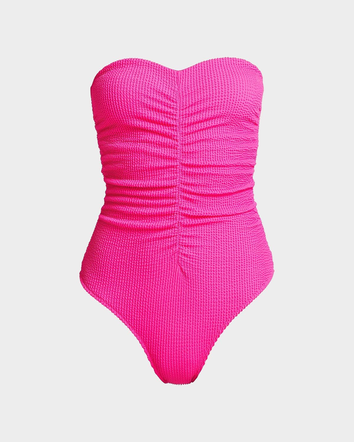 Milly Textured Ruched Strapless One-Piece Swimsuit