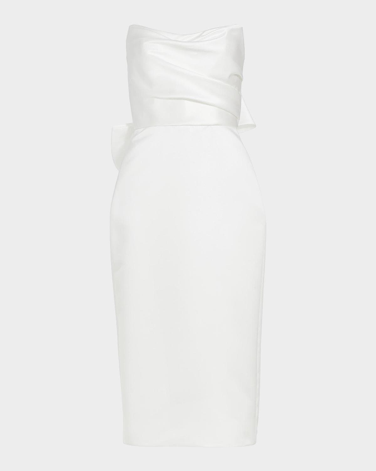 Amsale Duchess Satin Bow-Back Midi Dress