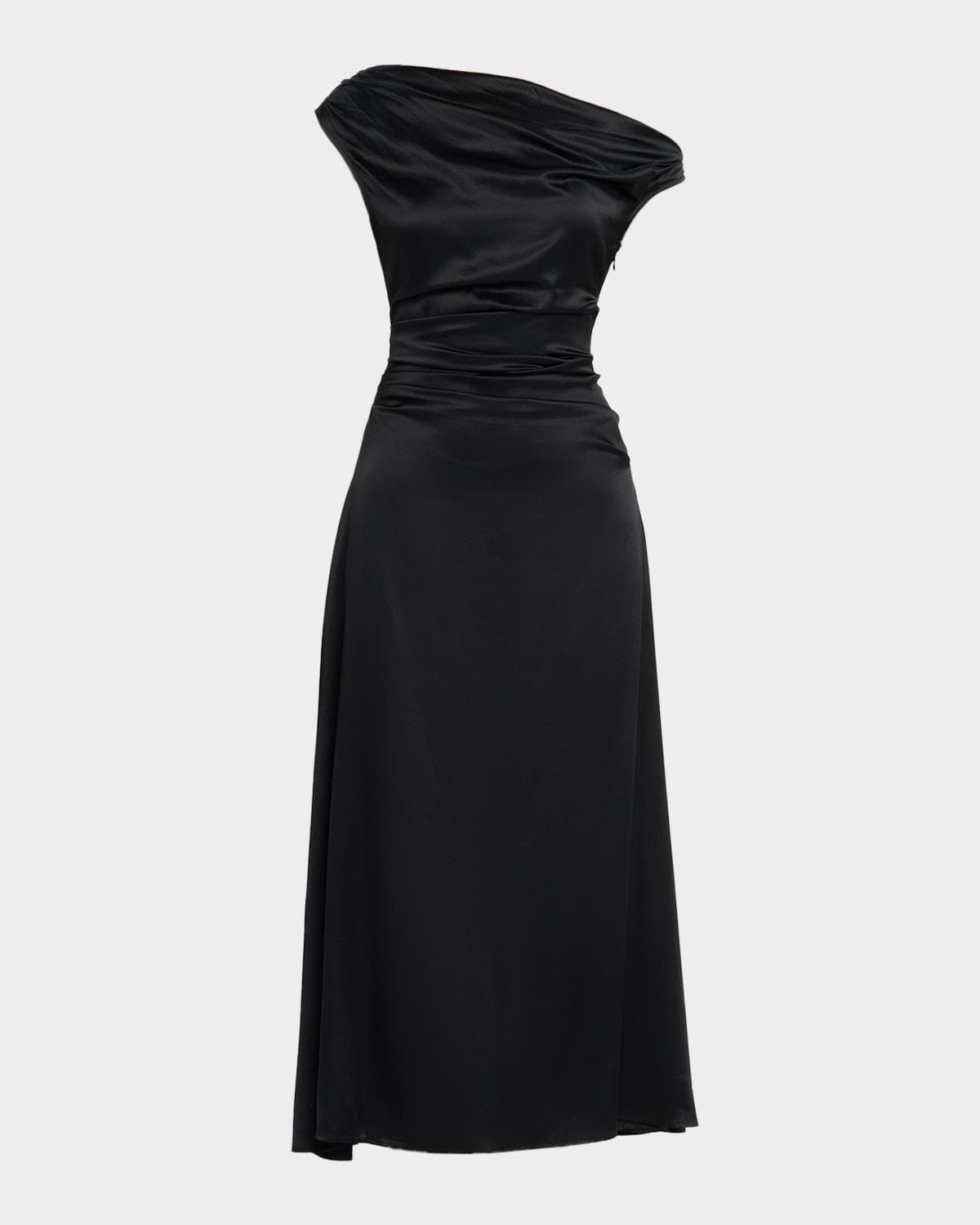 STAUD Phare Draped Silk Midi Dress