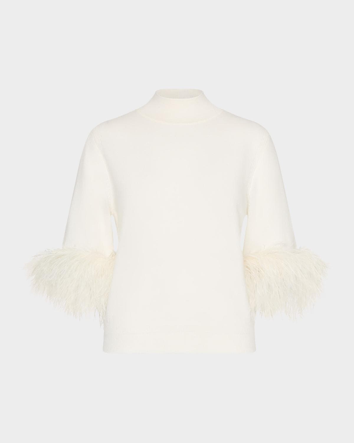 Milly Mock-Neck Feather Cuff Sweater
