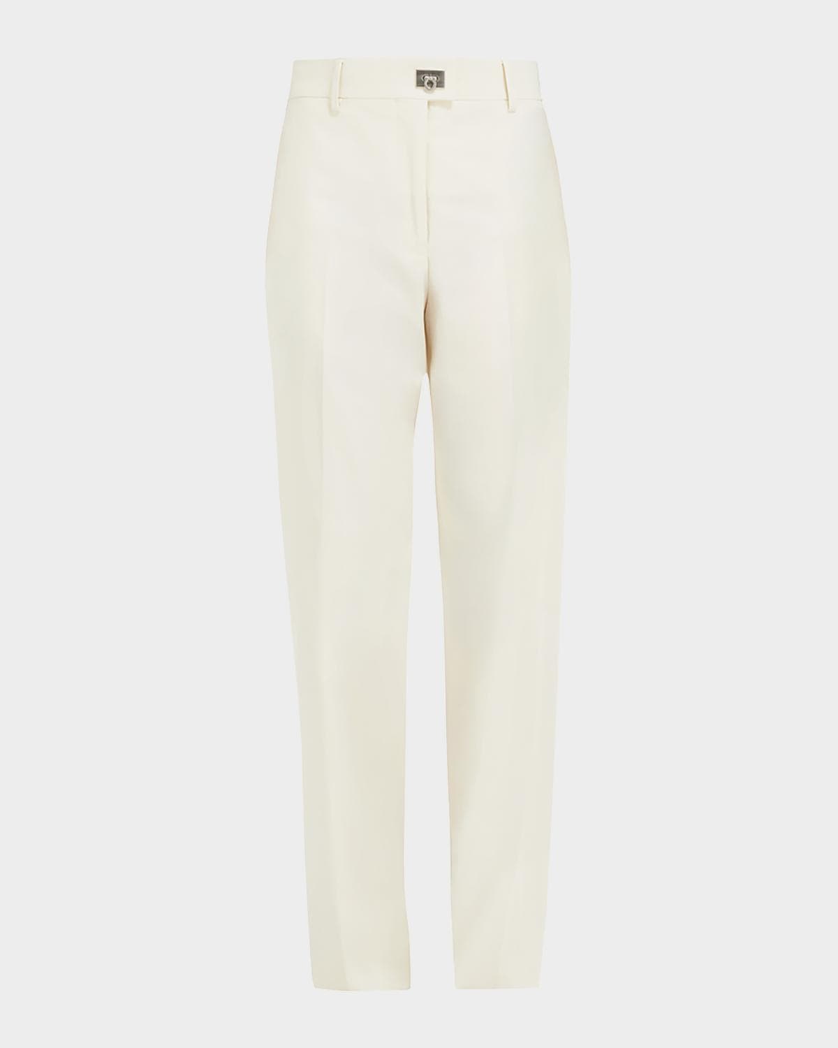 FERRAGAMO Cotton-Silk Canvas Turn Lock Straight-Leg Pants