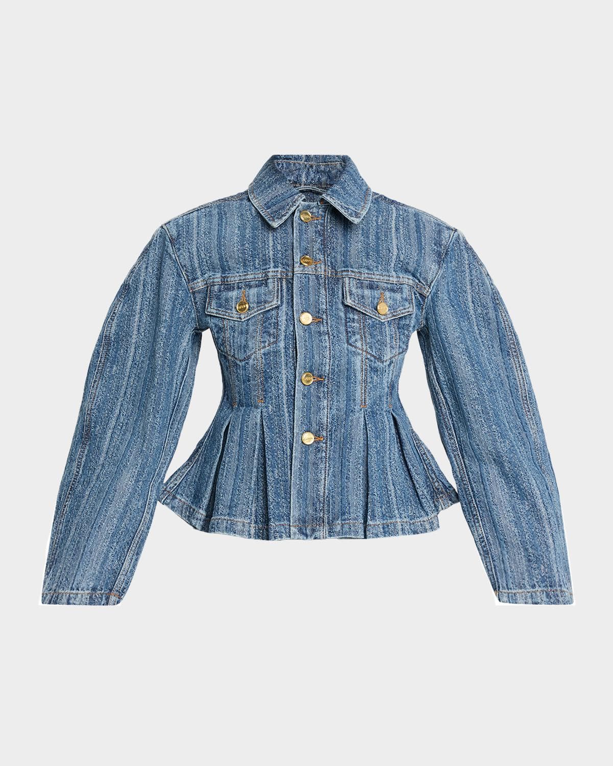 Ganni Pleated Stripe Denim Jacket