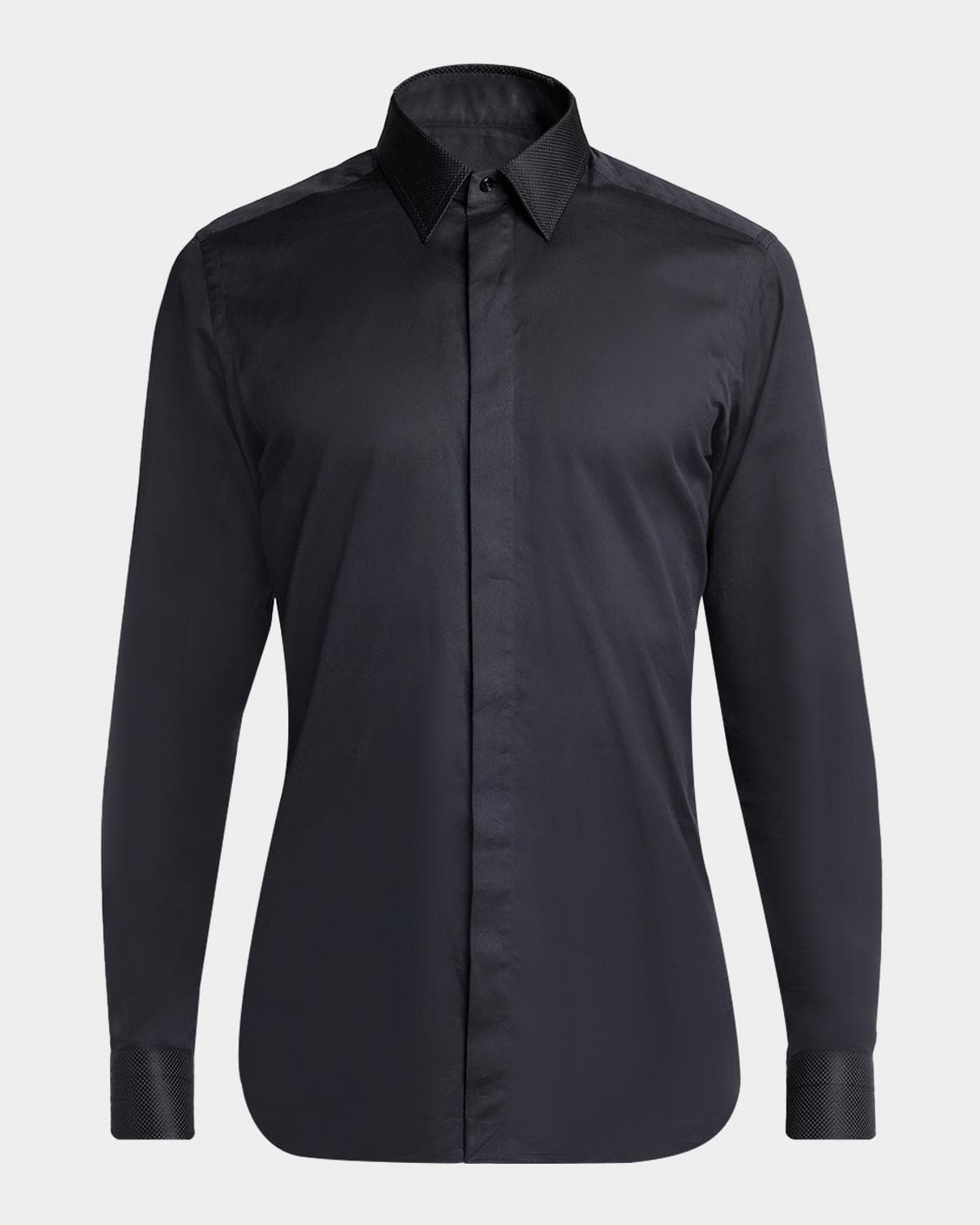 TOM FORD Men's Cotton and Silk Jacquard-Trim Dress Shirt