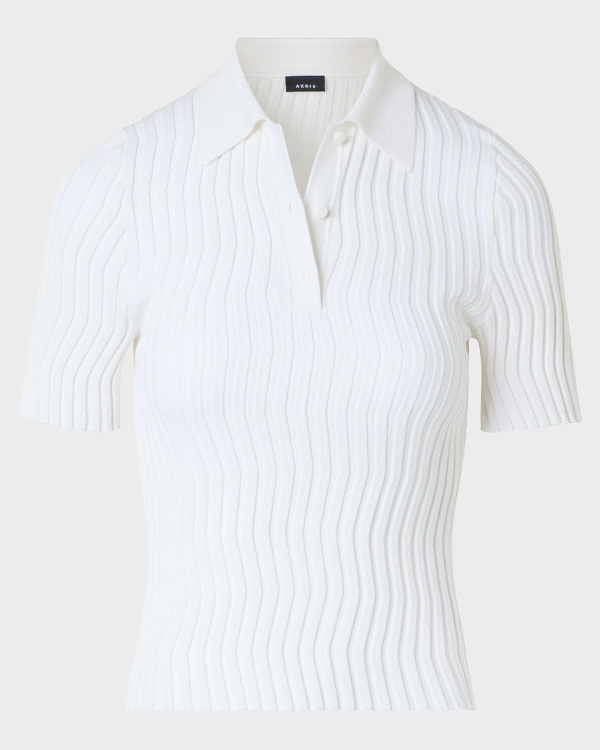 Akris Zigzag Rib Knit Short-Sleeve Polo Sweater