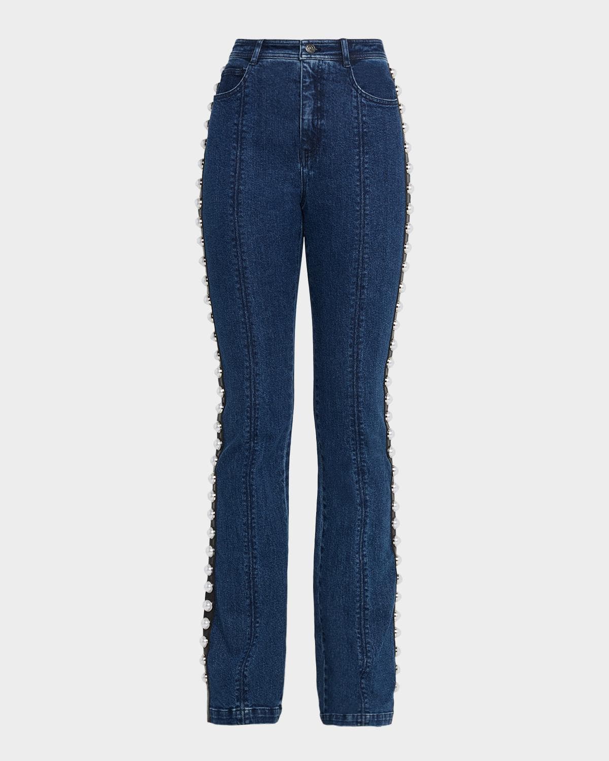 Cinq à Sept Pearl-Embellished Slim Flare Jeans