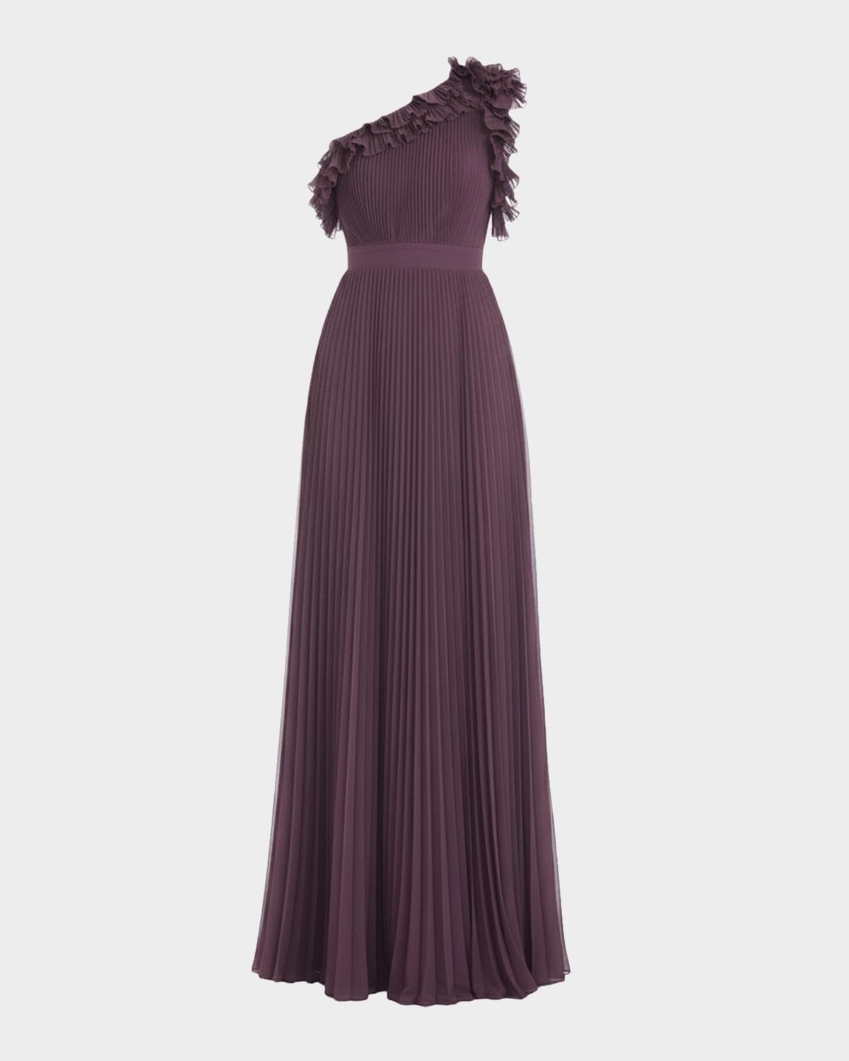 Dress the Population Black Label Vida Pleated One-Shoulder Chiffon Gown