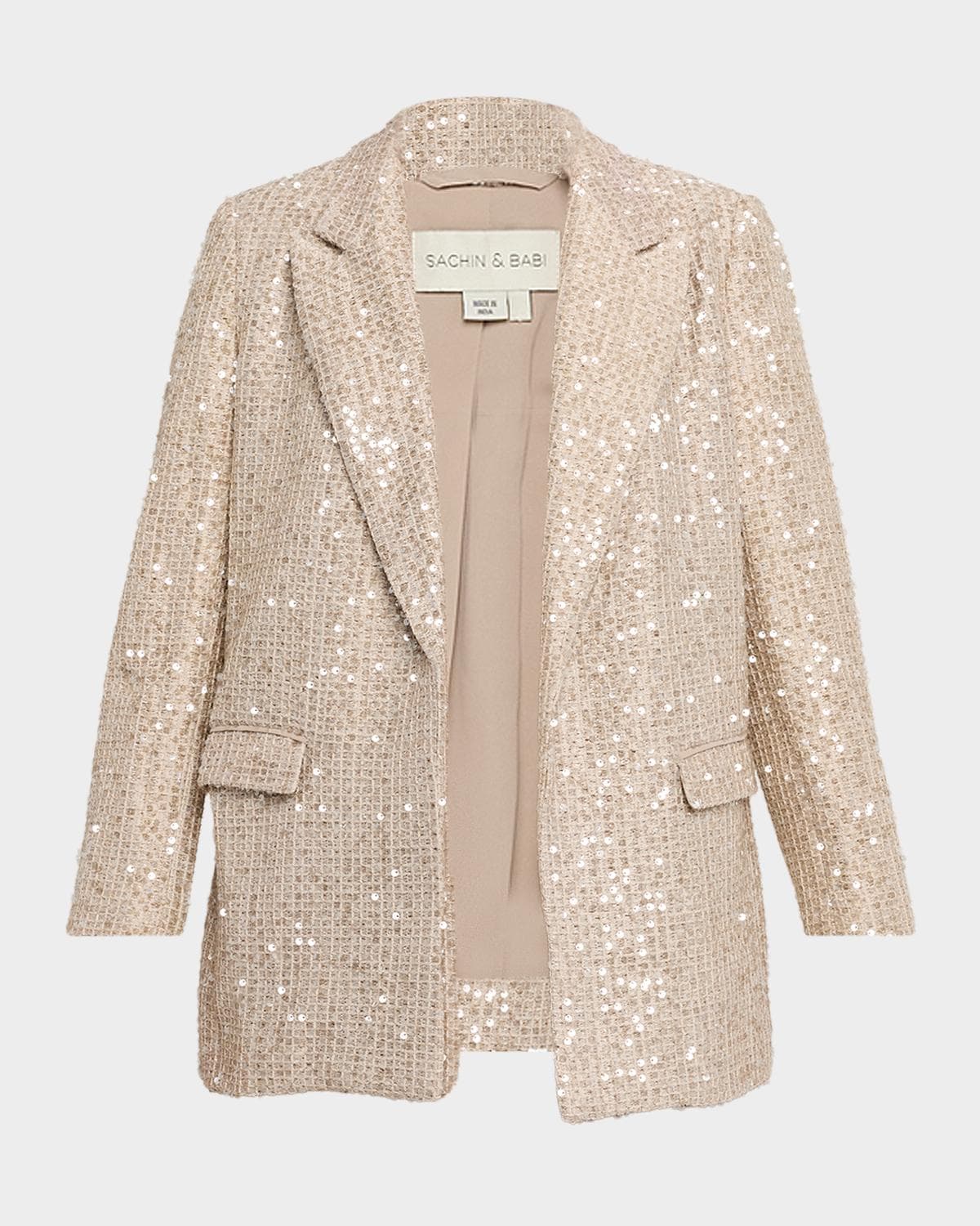 SACHIN BABI Teddi Open-Front Sequin Tweed Blazer