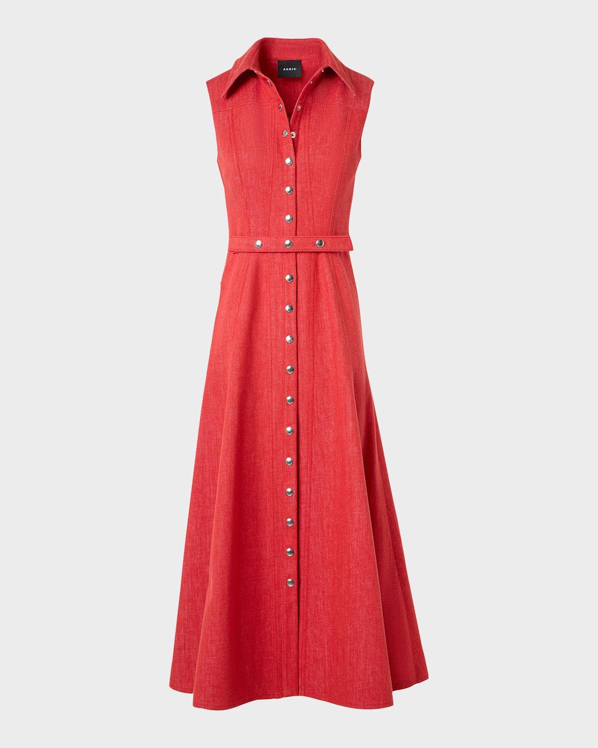 Akris Sleeveless Belted Denim Midi Shirtdress