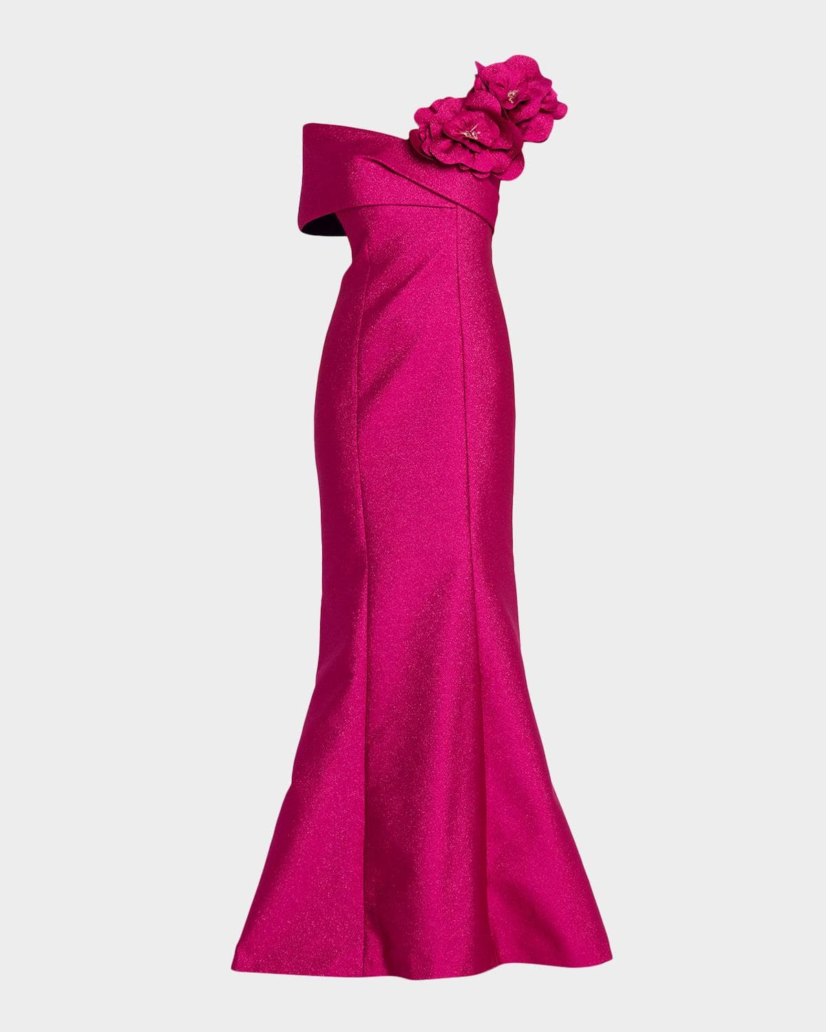 Rickie Freeman for Teri Jon One-Shoulder Floral Applique Mermaid Gown