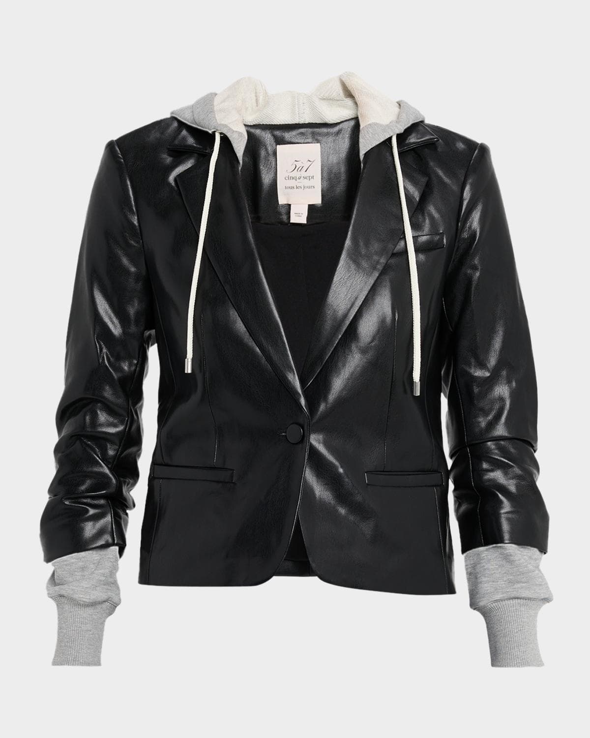 Cinq à Sept Hooded Vegan Leather Combo Blazer