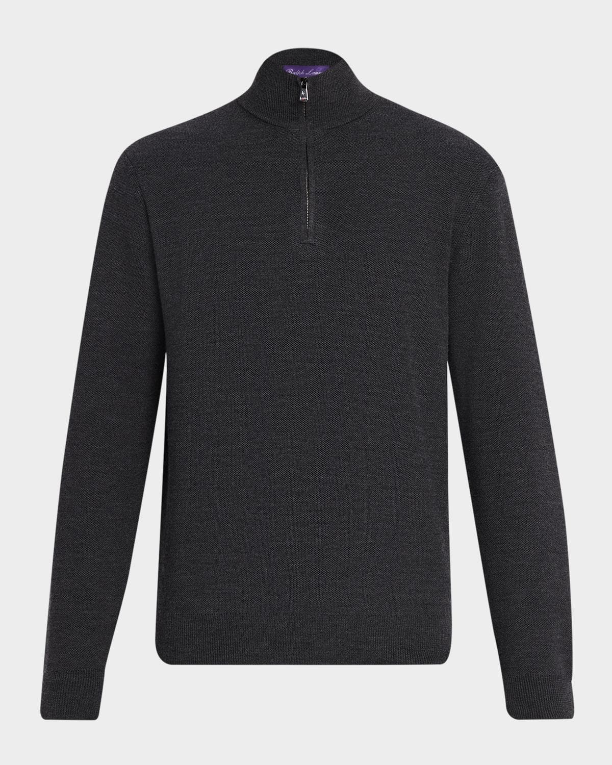 Ralph Lauren Purple Label Men's Piqué-Knit Wool Quarter-Zip Sweater