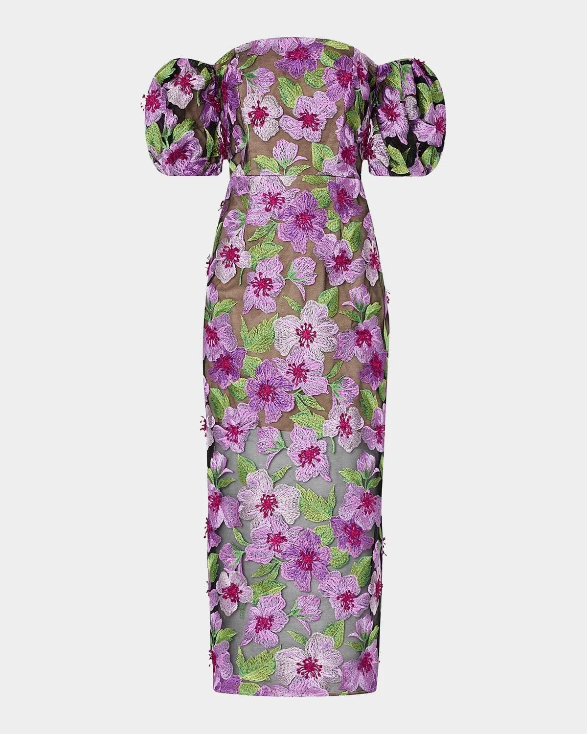 Milly Nira Floral-Embroidered Off-The-Shoulder Midi-Dress
