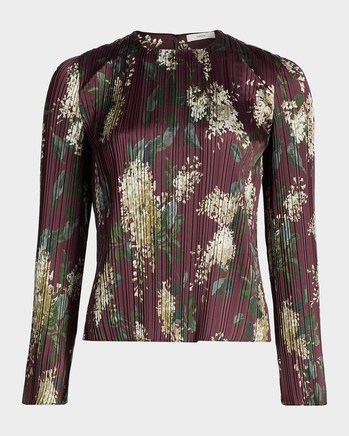 Vince Floral Micro-Pleated Crewneck Top · MEDIUM