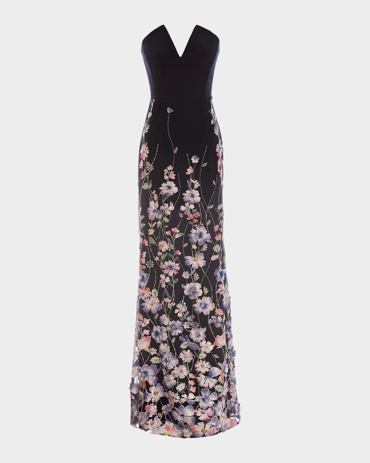 Dress the Population Black Label Fernanda Strapless Floral Applique Mermaid Gown