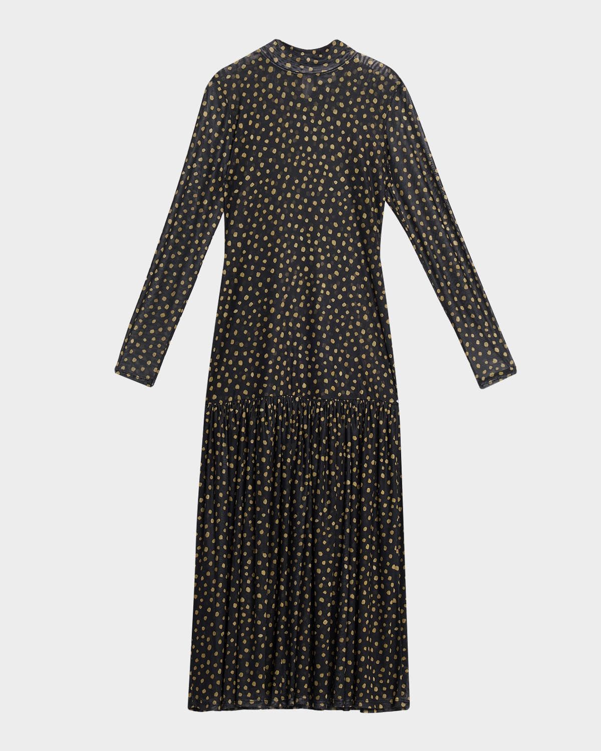 MISA Los Angeles Leylani Polka-Dot Mesh Maxi Dress