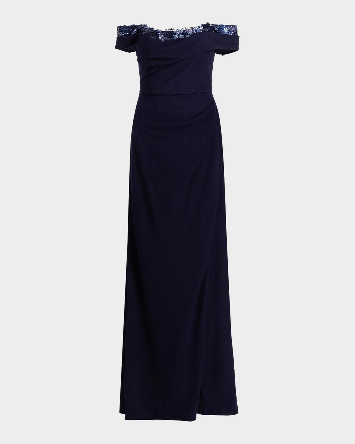 Rene Ruiz Collection Rene Ruiz Off-The-Shoulder Crepe Gown