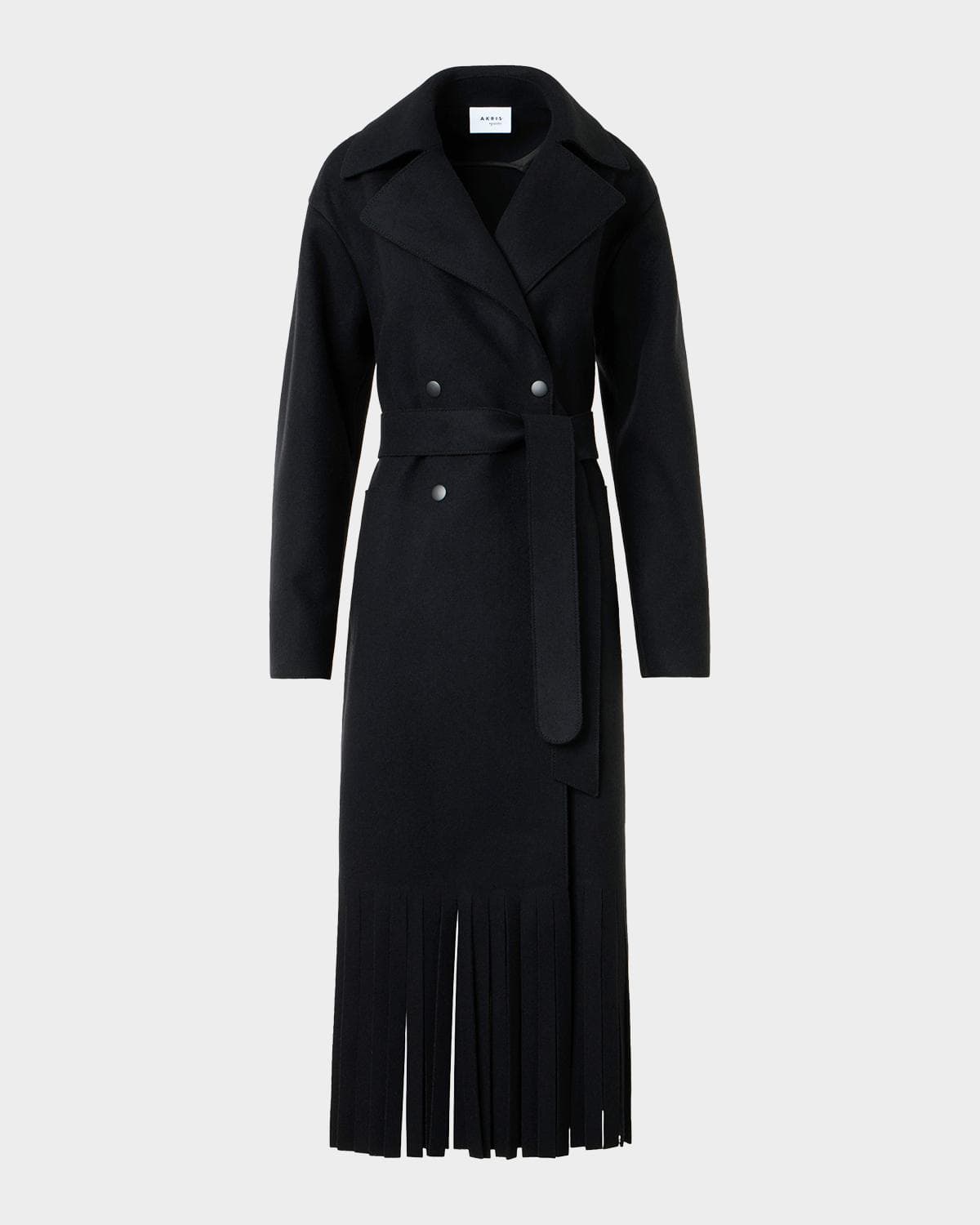 Akris punto Fringed Wool Belted Maxi Trench Coat