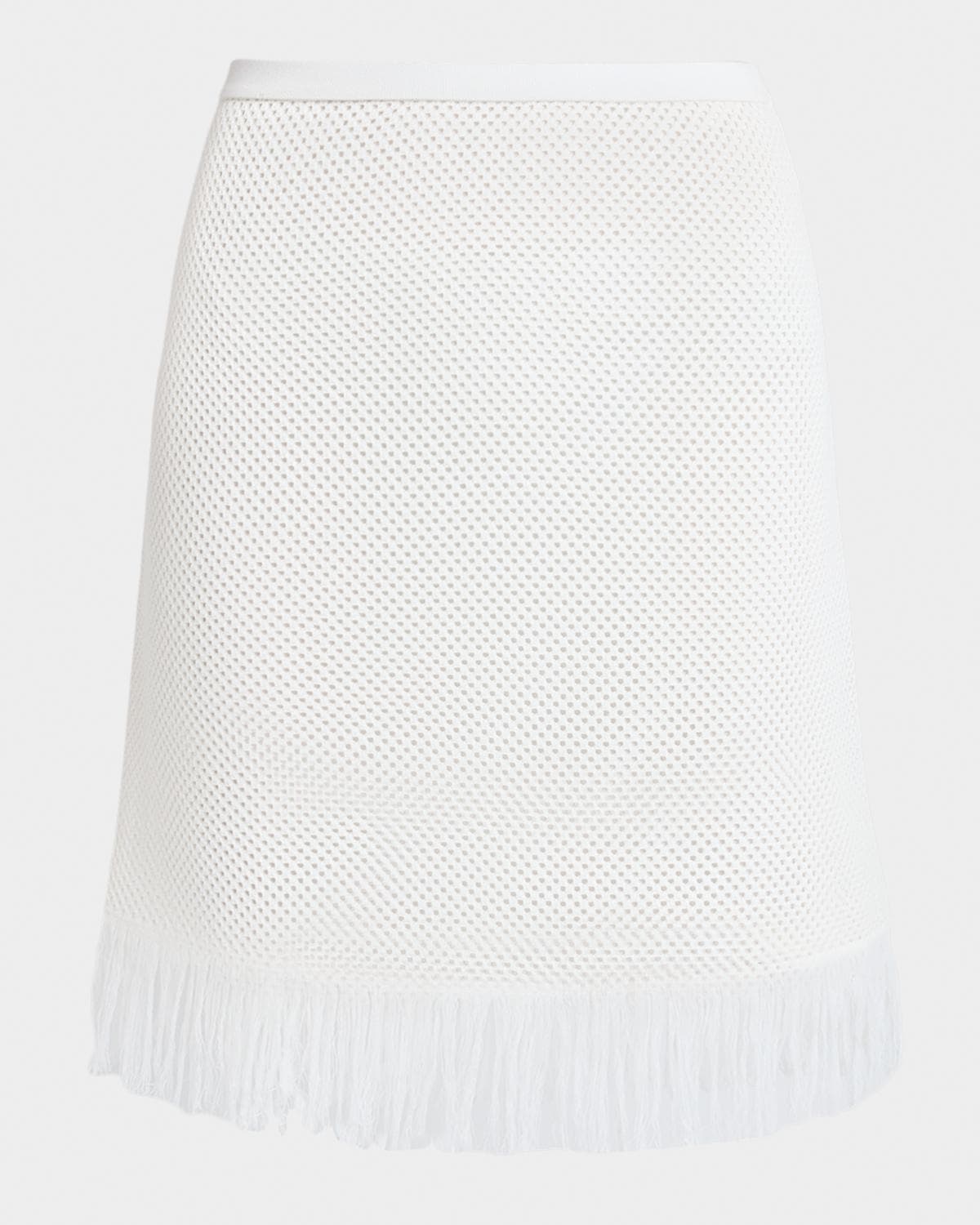 FERRAGAMO Wool Mesh Knit Fringed Mini Skirt · SMALL