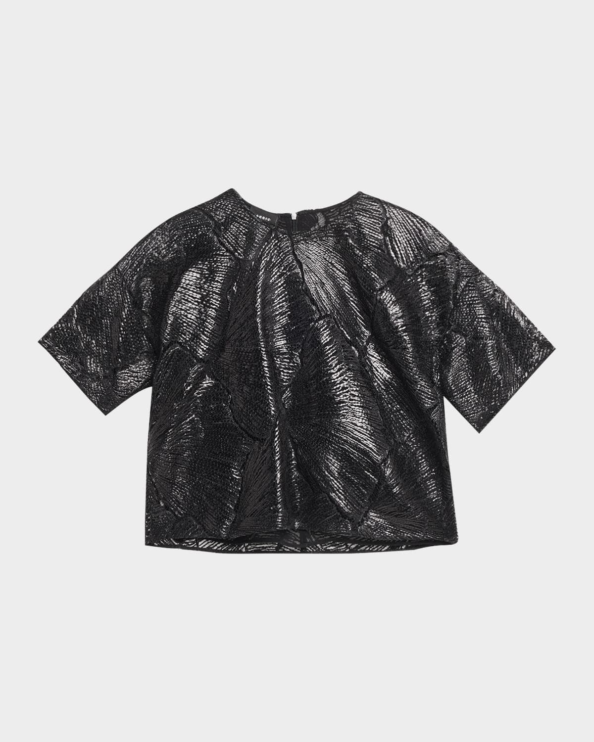 Akris Lacquered Sea Fan Lace Boxy Short-Sleeve Top