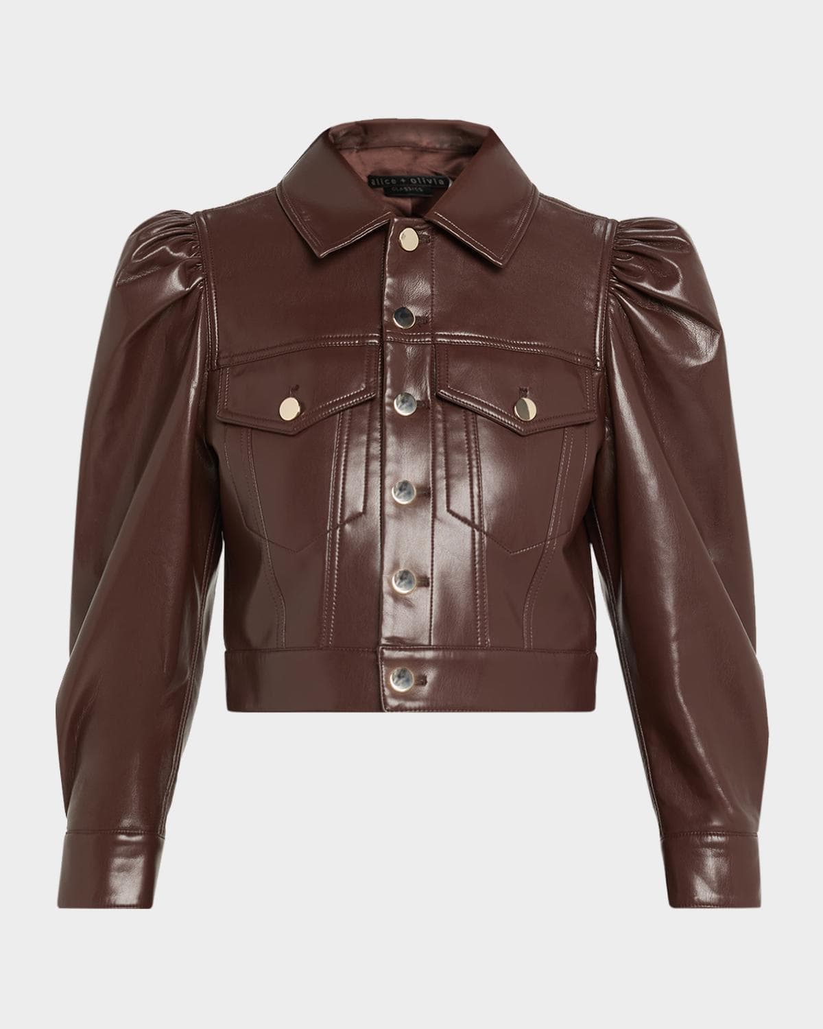 ALICE + OLIVIA Lana Vegan Leather Puff-Shoulder Jacket