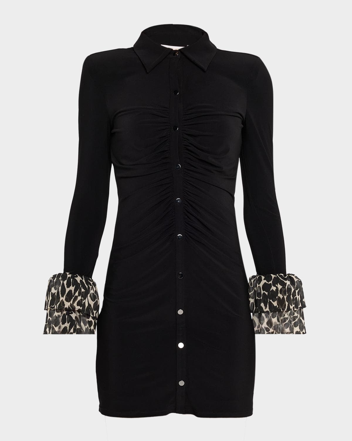 Ramy Brook Foliage Printed Tiered Cuff Mini Shirtdress