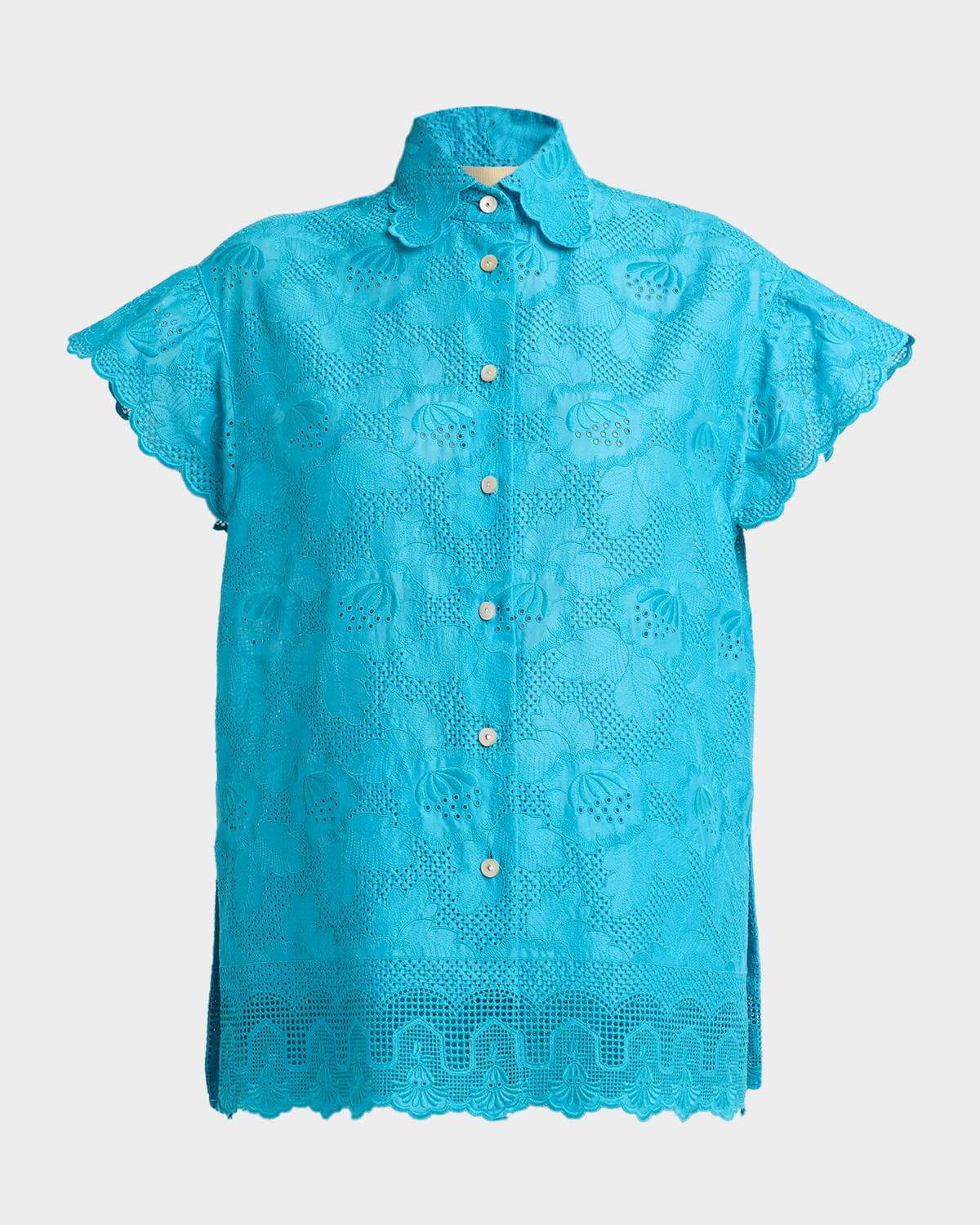 Valentino Garavani Eyelet Embroidered Short-Sleeve Button-Down Shirt