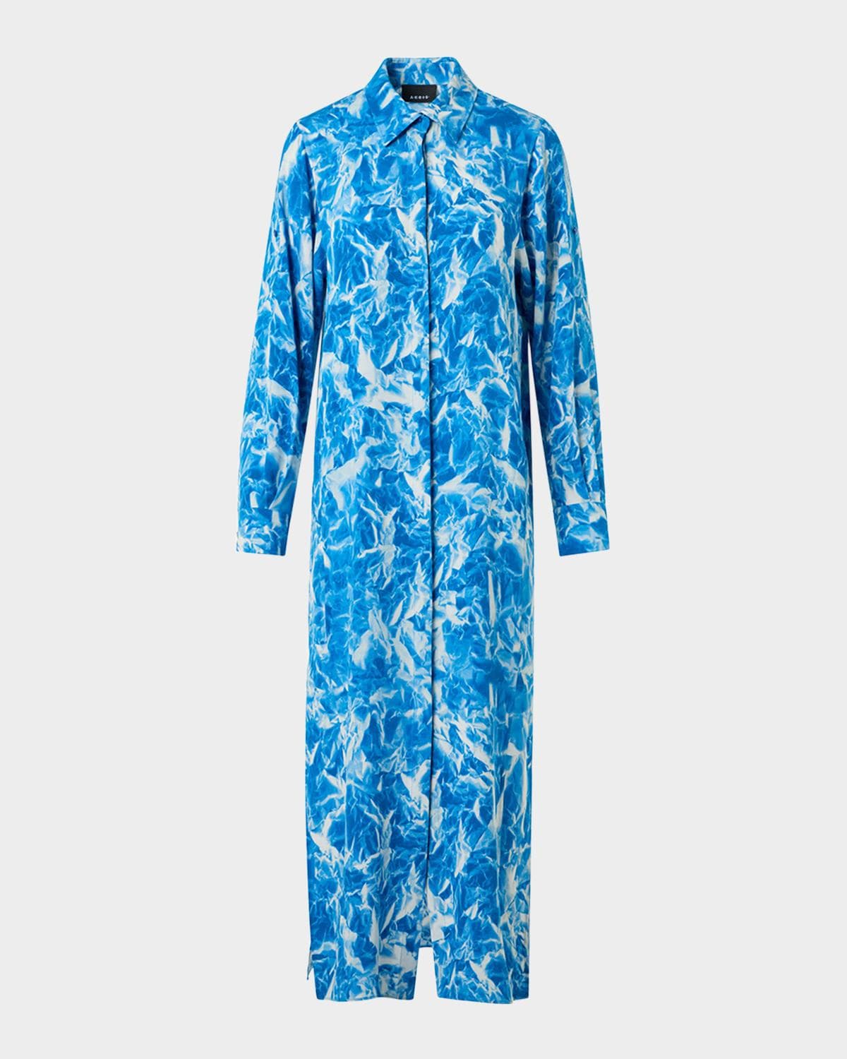 Akris Whitecaps Print Silk Crepe Midi Shirtdress