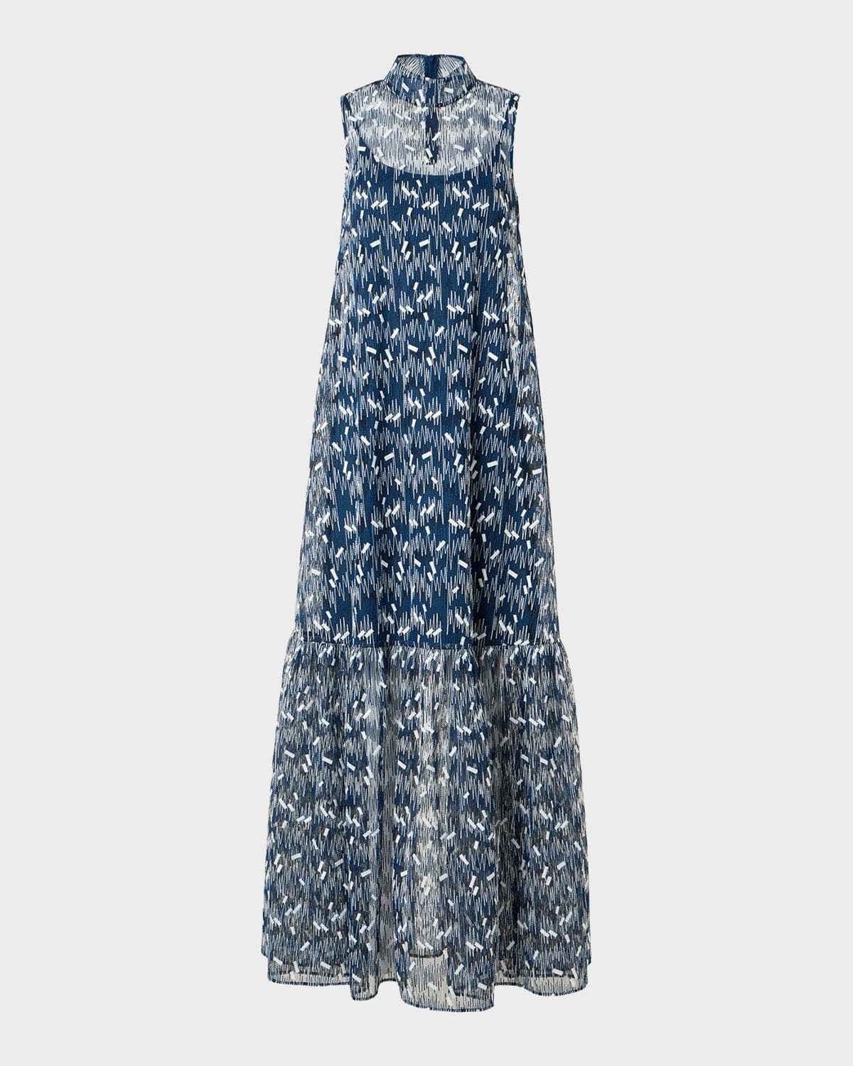 Akris punto Scribble Embroidered Tulle Sleeveless Maxi Dress