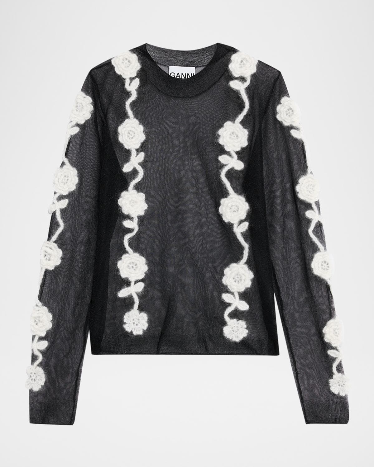 Ganni Sheer Floral Crochet Top