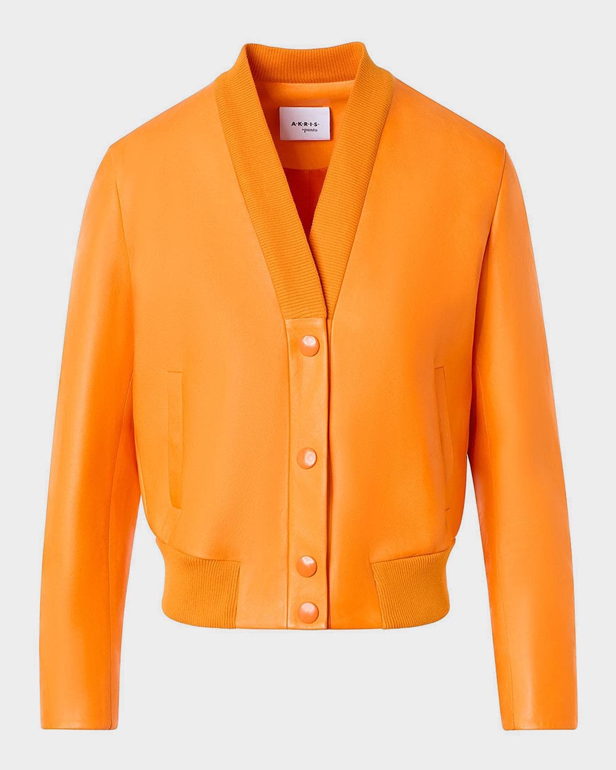 Akris punto V-Neck Leather Bomber Jacket · 4