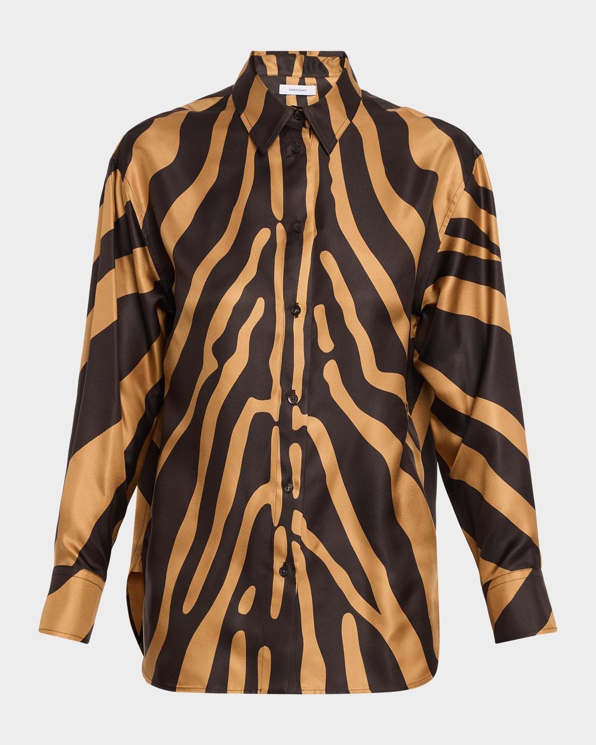 FERRAGAMO Zebra Silk Twill Button-Down Shirt
