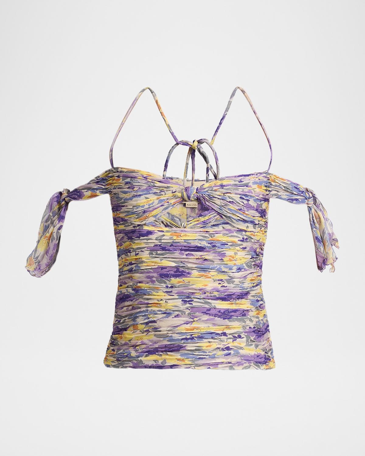 Valentino Garavani Off-The-Shoulder Ruched Floral Silk Cutout Top