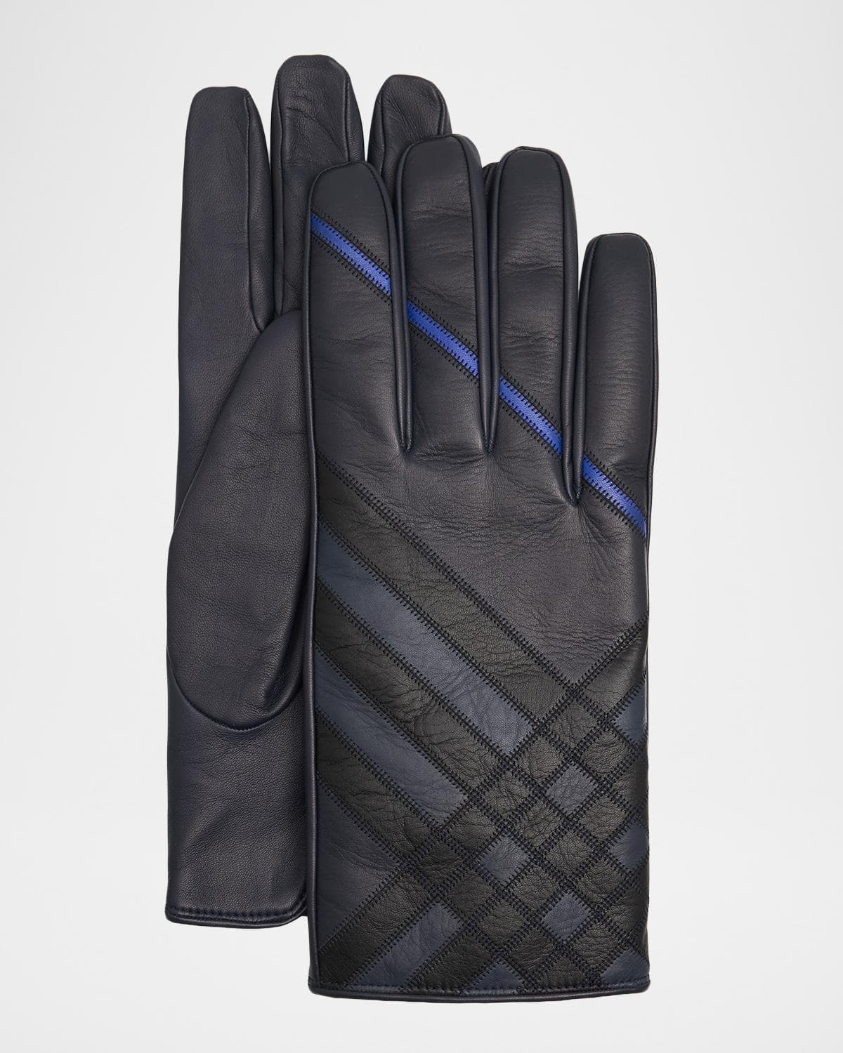 Burberry Men's Intarsia Check Leather Gloves · 8IN