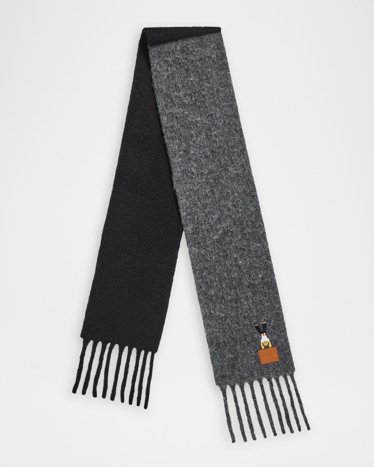 LOEWE Embroidered Two-Tone Wool Scarf