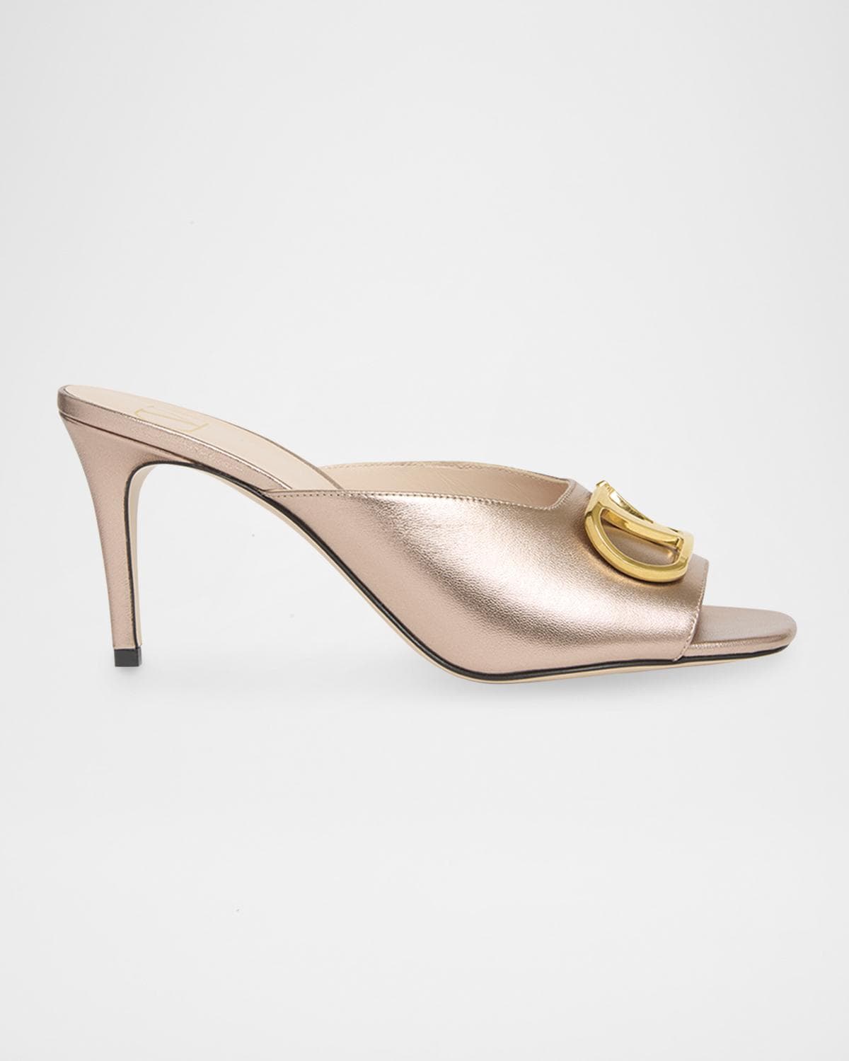 Valentino Garavani 80mm VLogo Signature Metallic Leather Mule Pumps