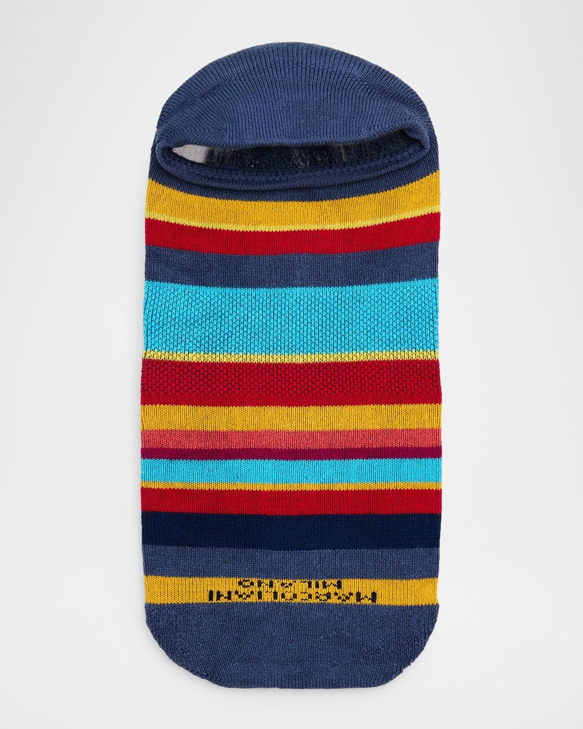 Marcoliani Men's Invisible Multicolor Stripe Cotton No-Show Sneaker Socks