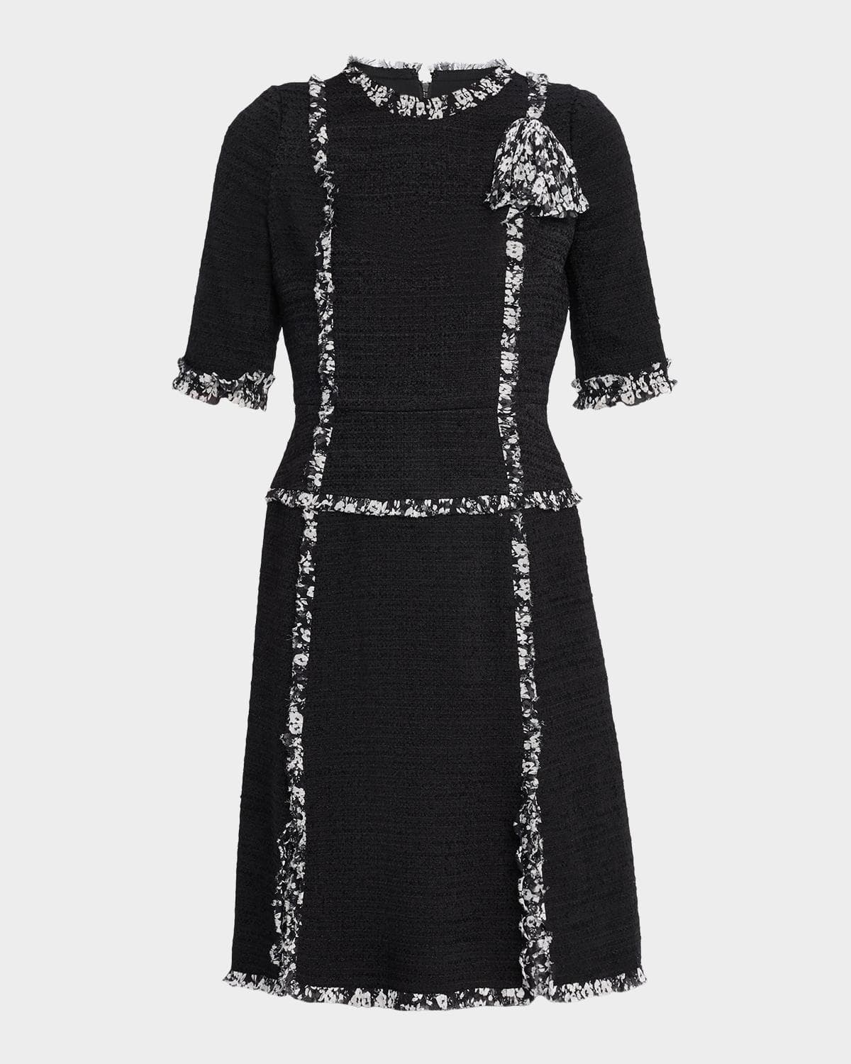 Rickie Freeman for Teri Jon Ruffle-Trim Tweed Dress