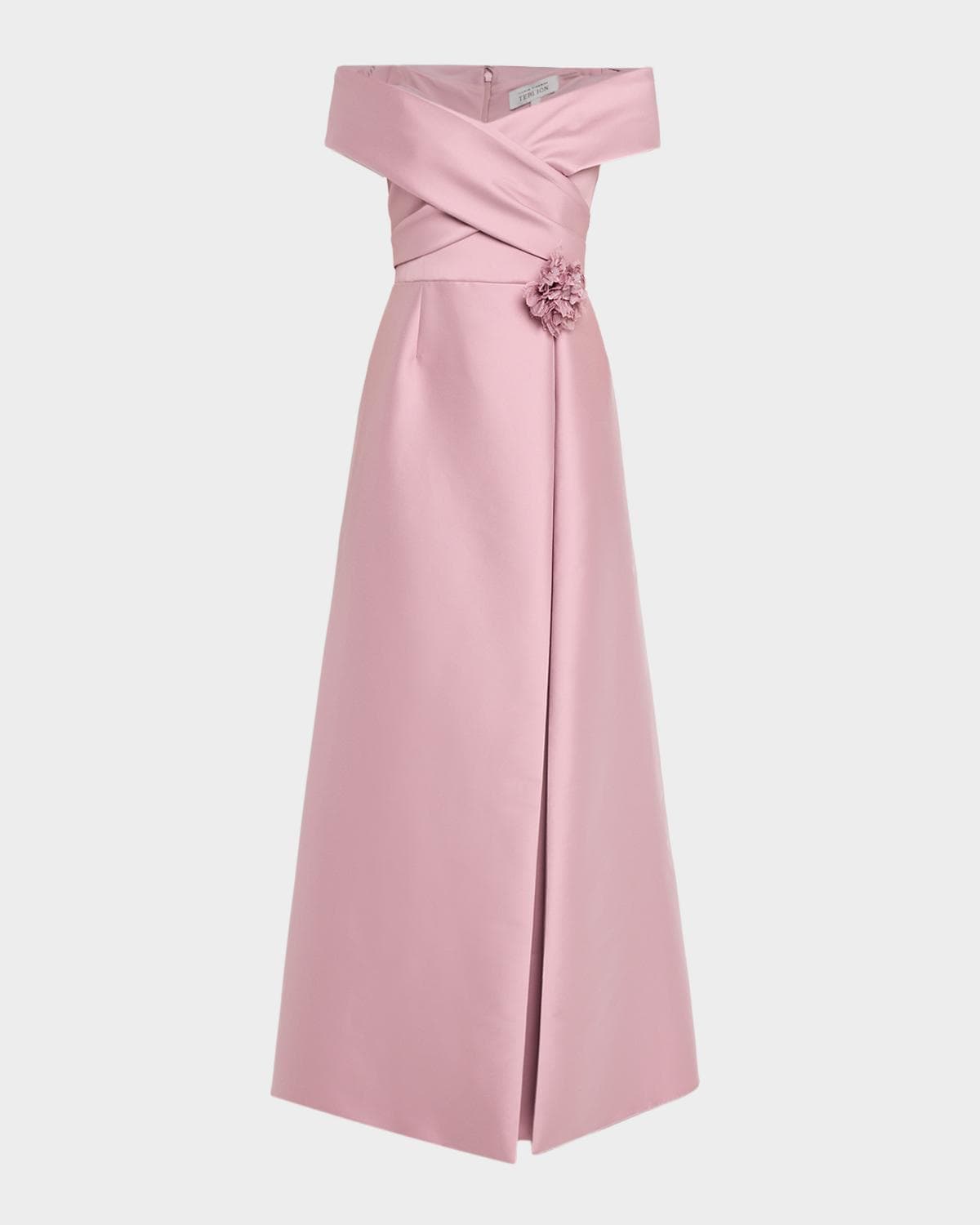 Rickie Freeman for Teri Jon Off-Shoulder Crossover Mikado Gown