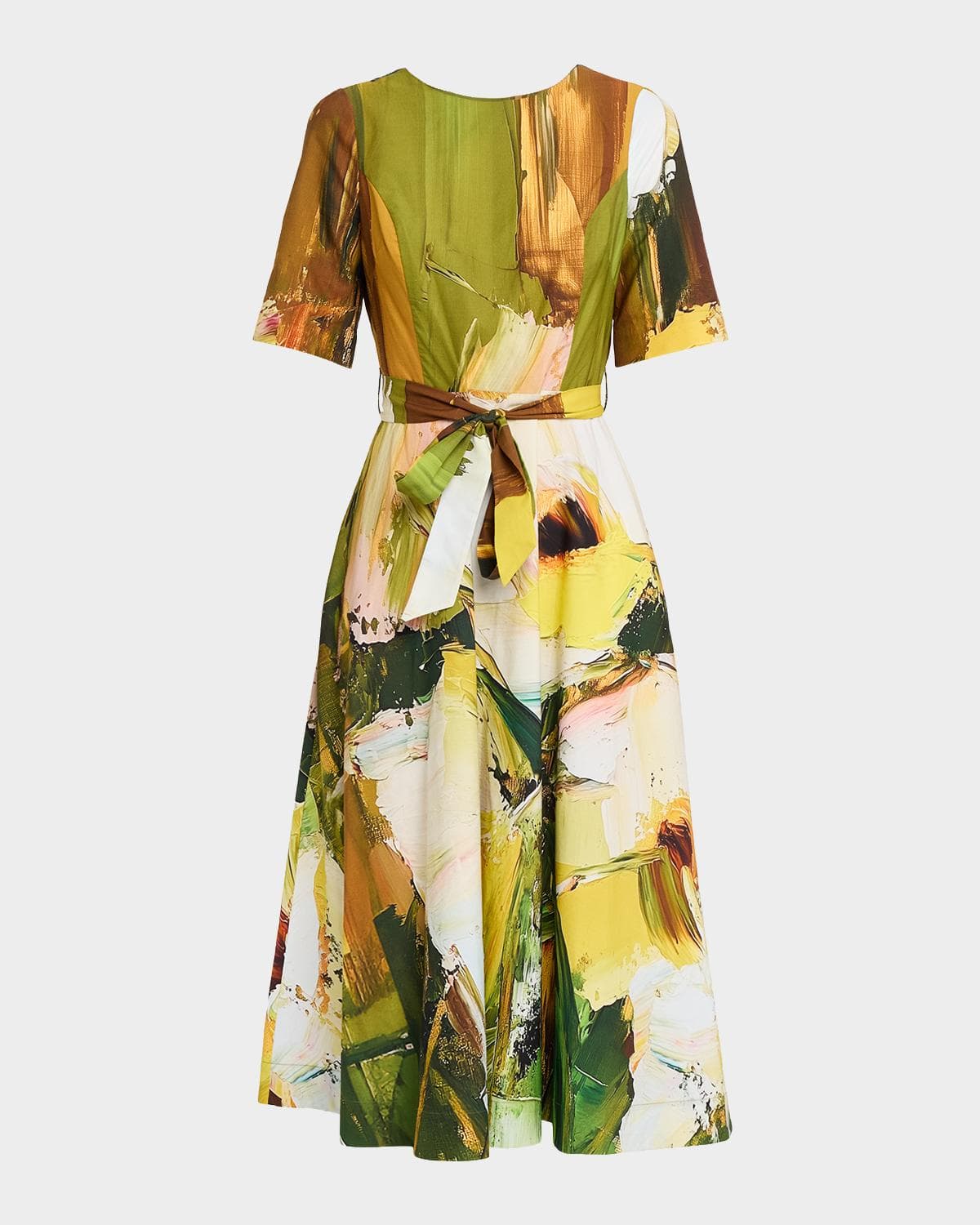 Rickie Freeman for Teri Jon Brushstroke-Print Cotton Midi Dress