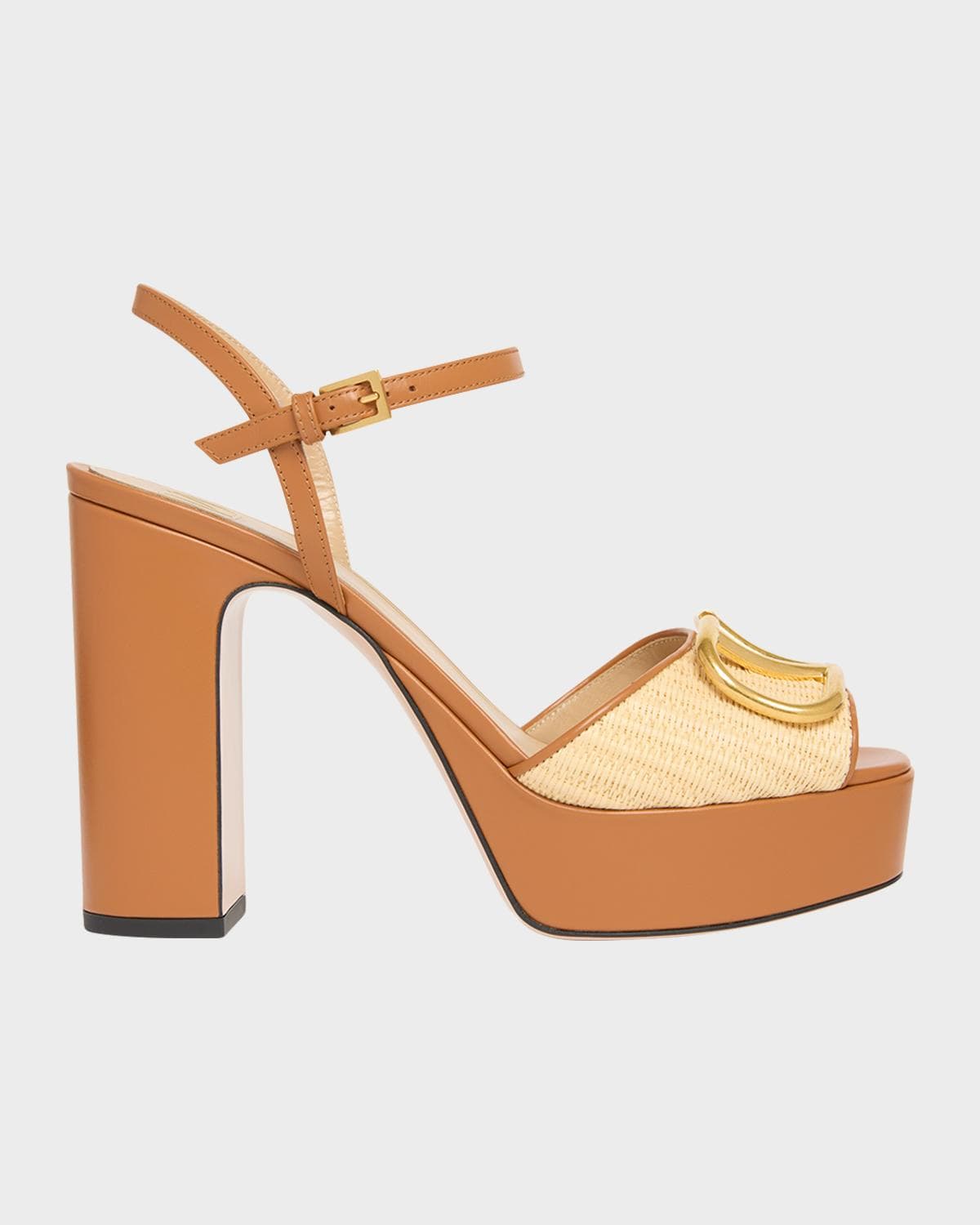 Valentino Garavani 115mm VLogo Signature Raffia and Leather Platform Sandals