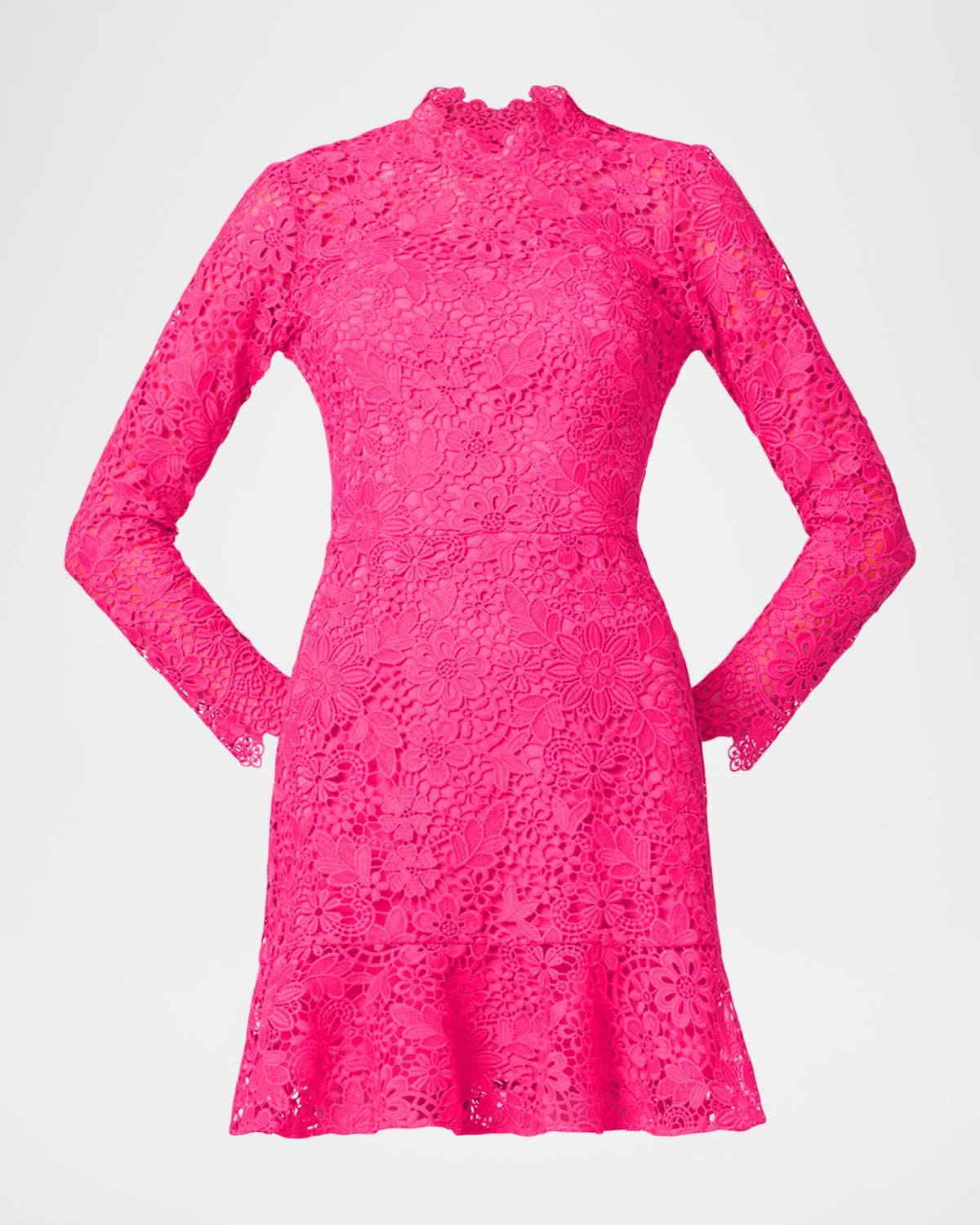 Shoshanna Gracie Floral Lace Flounce-Hem Mini Dress