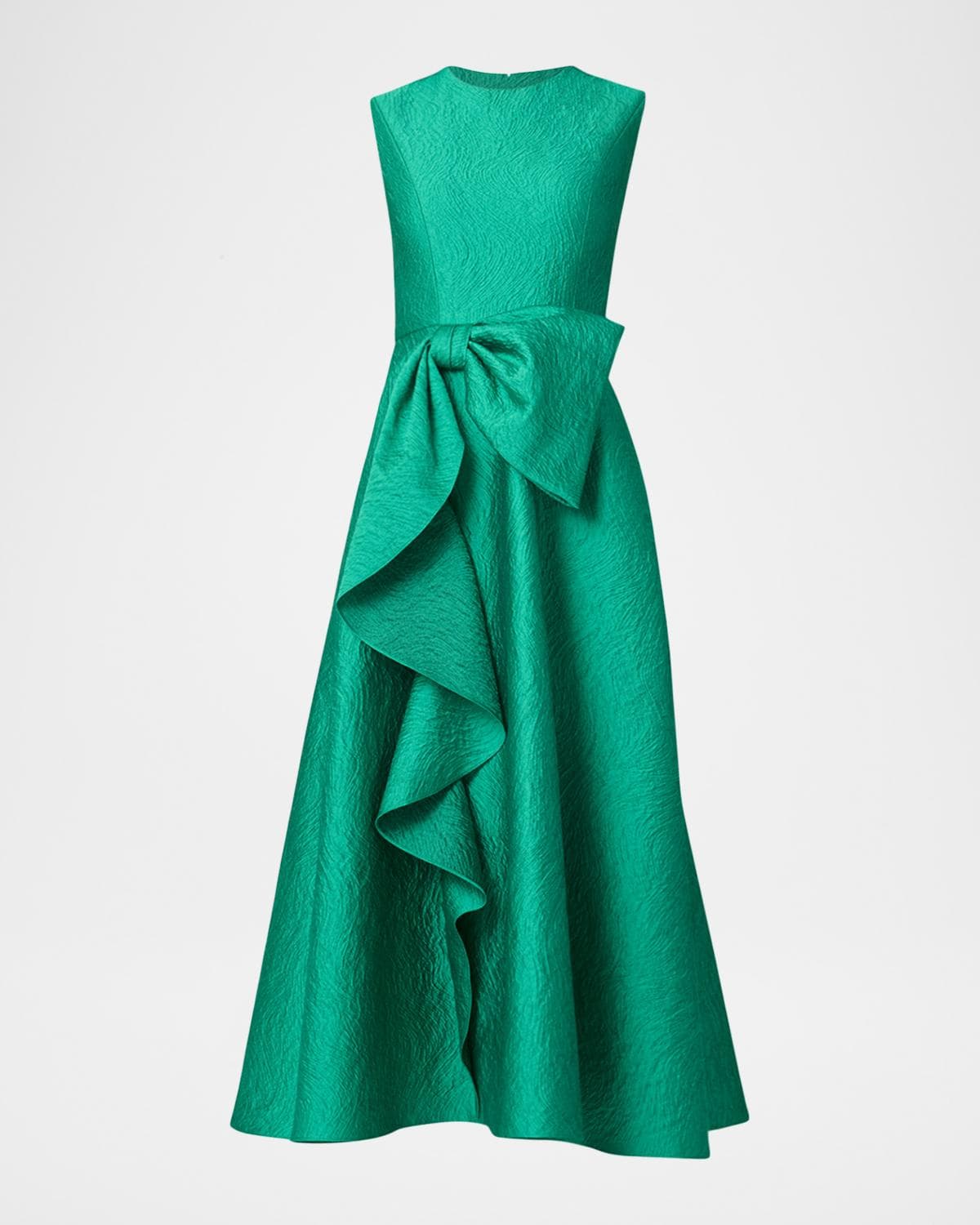 Shoshanna Laura Sleeveless Bow Draped Jacquard Midi Dress