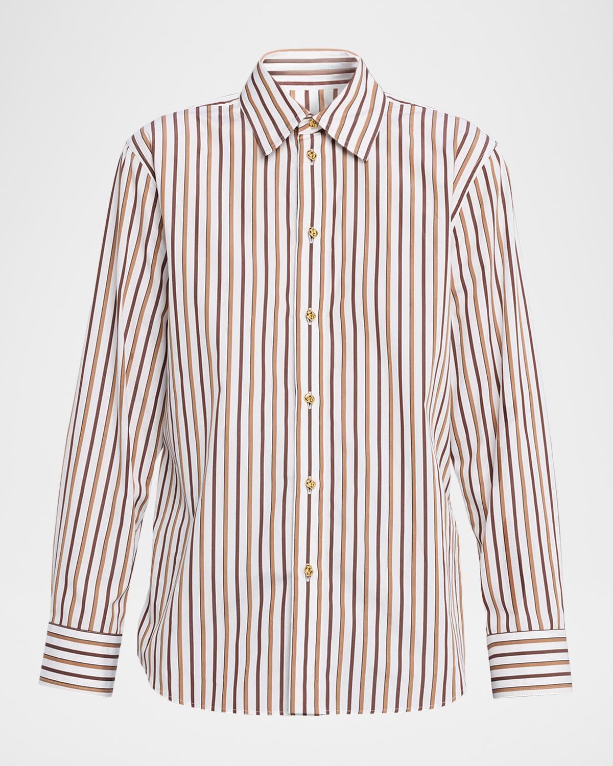 Bottega Veneta Knot-Button Striped Cotton Button-Down Shirt