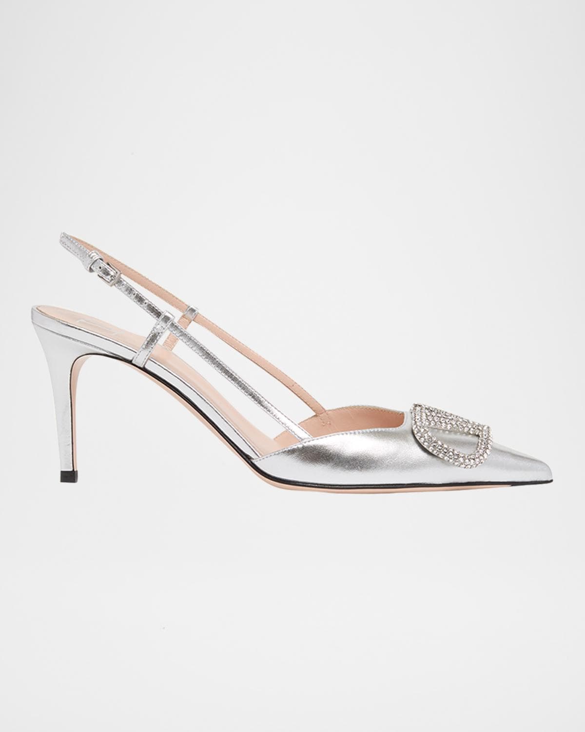 Valentino Garavani 80mm VLogo Signature Strass Metallic Leather Slingback Pumps