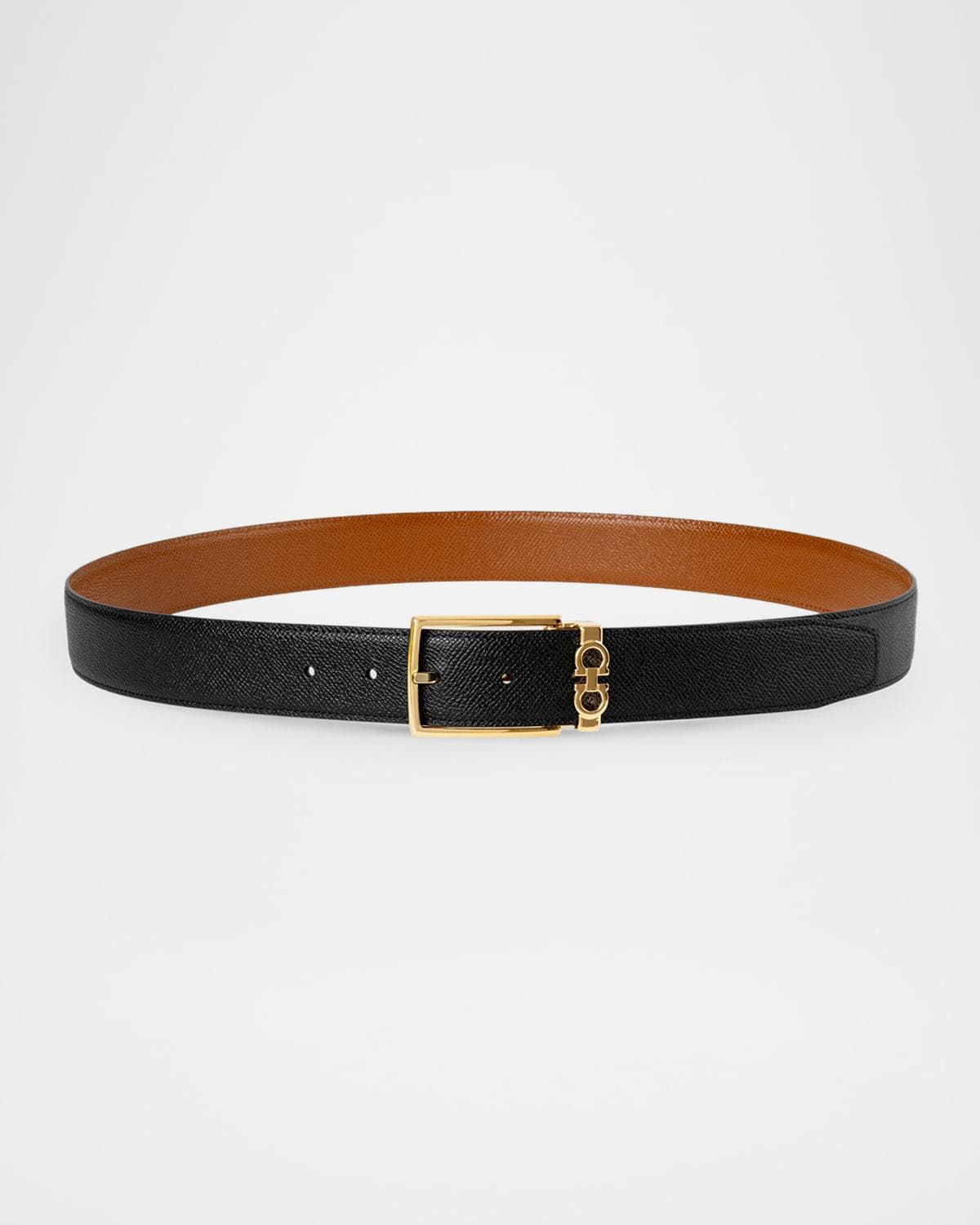 FERRAGAMO Men's Reversible Hammered Calfskin Gancini-Loop Belt