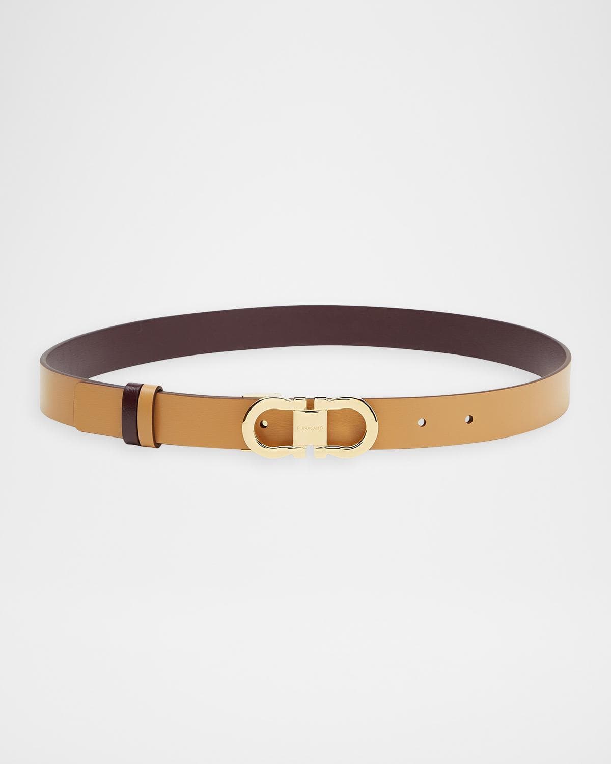 FERRAGAMO Donna Reversible Leather Double Gancini Belt
